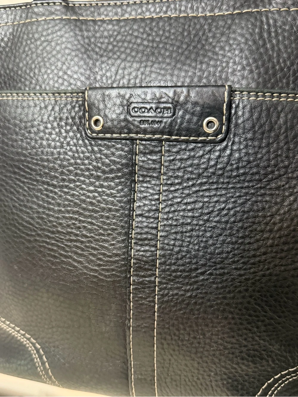 Coach Black Pebbled Leather Buckle-Accent Tote:F18089